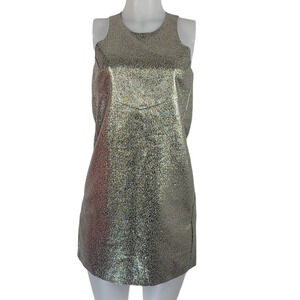 I State Stunning Party Cruise Travel Gold Shimmer Sleeveless Back Zip Dress S